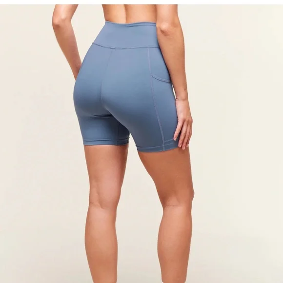 Gymskark Women’s Sz M Hight Waisted Biker Shorts Side Pockets Light Blue - Picture 2 of 8